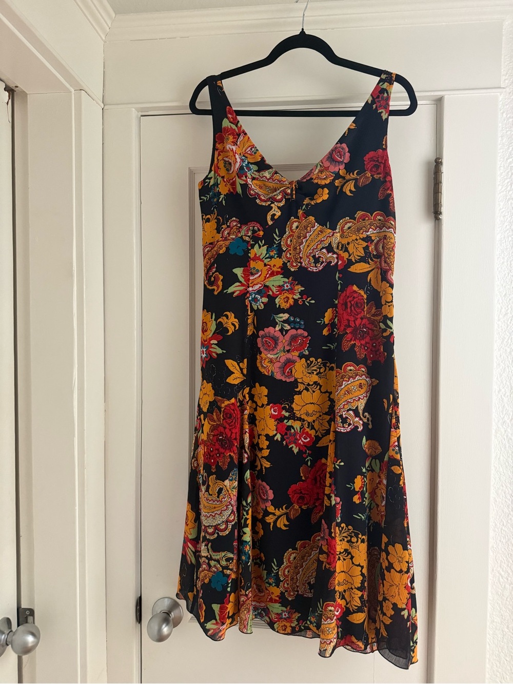 Floral Paisley Slip Dress in Black and Gold